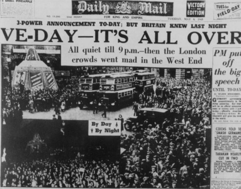 Daily Mail from 1945 with headline: VE-Day - It's all over